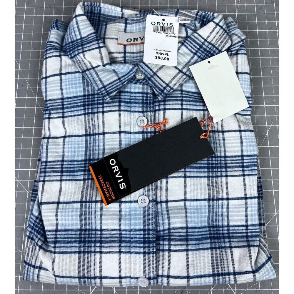 Orvis Mens Tech Check Flannel Long Sleeve Shirt XL Blue/White Plaid - Picture 7 of 9